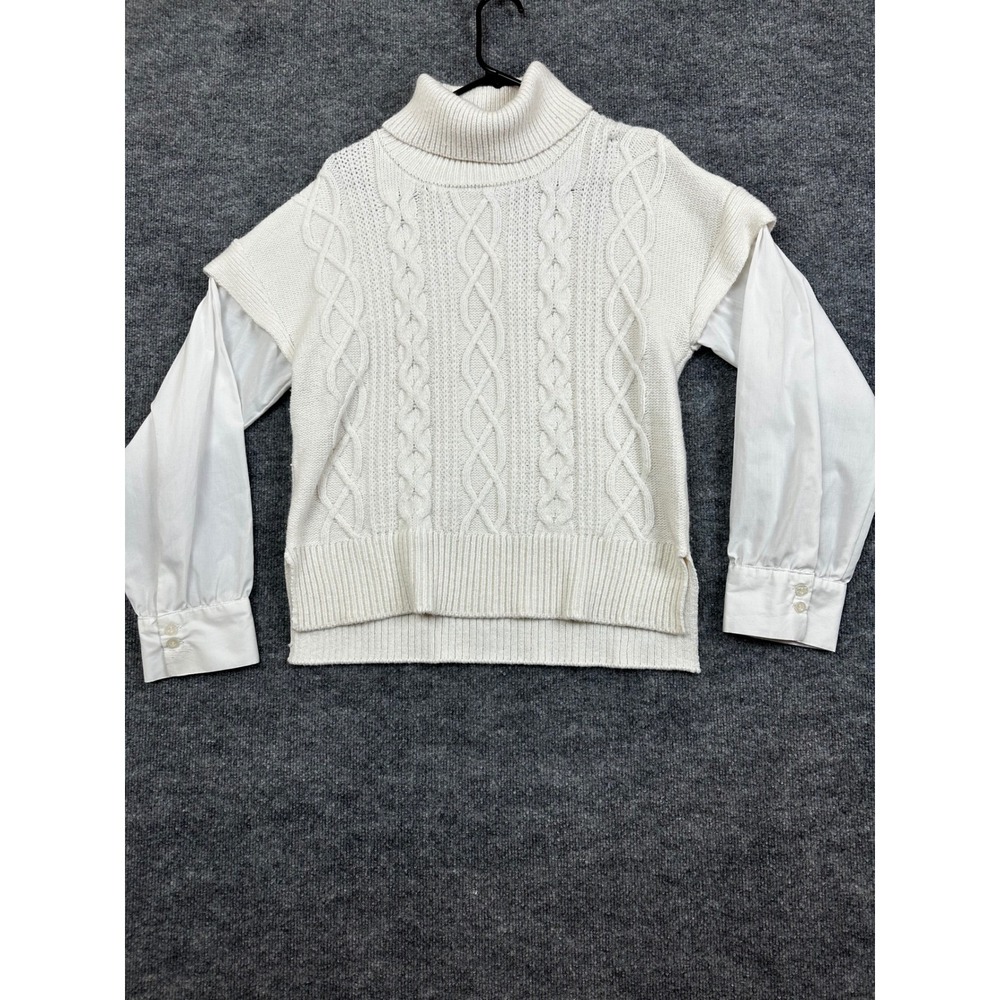 Anthropologie Cable Knit Turtleneck Sweater Vest With Blouse Layered Look XL